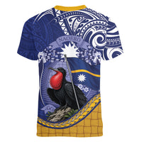 Magnificent Frigatebird Nauru Women V-Neck T-Shirt Pandanus Weaving Polynesian Pattern