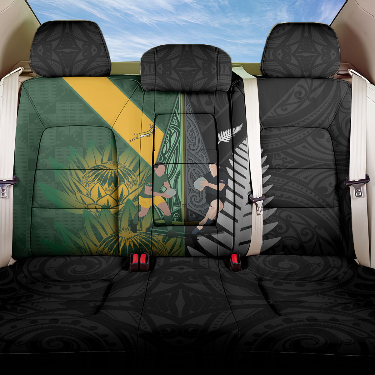 New Zealand and South Africa Rugby Back Car Seat Cover Ultimate Rivalry All Black Springboks