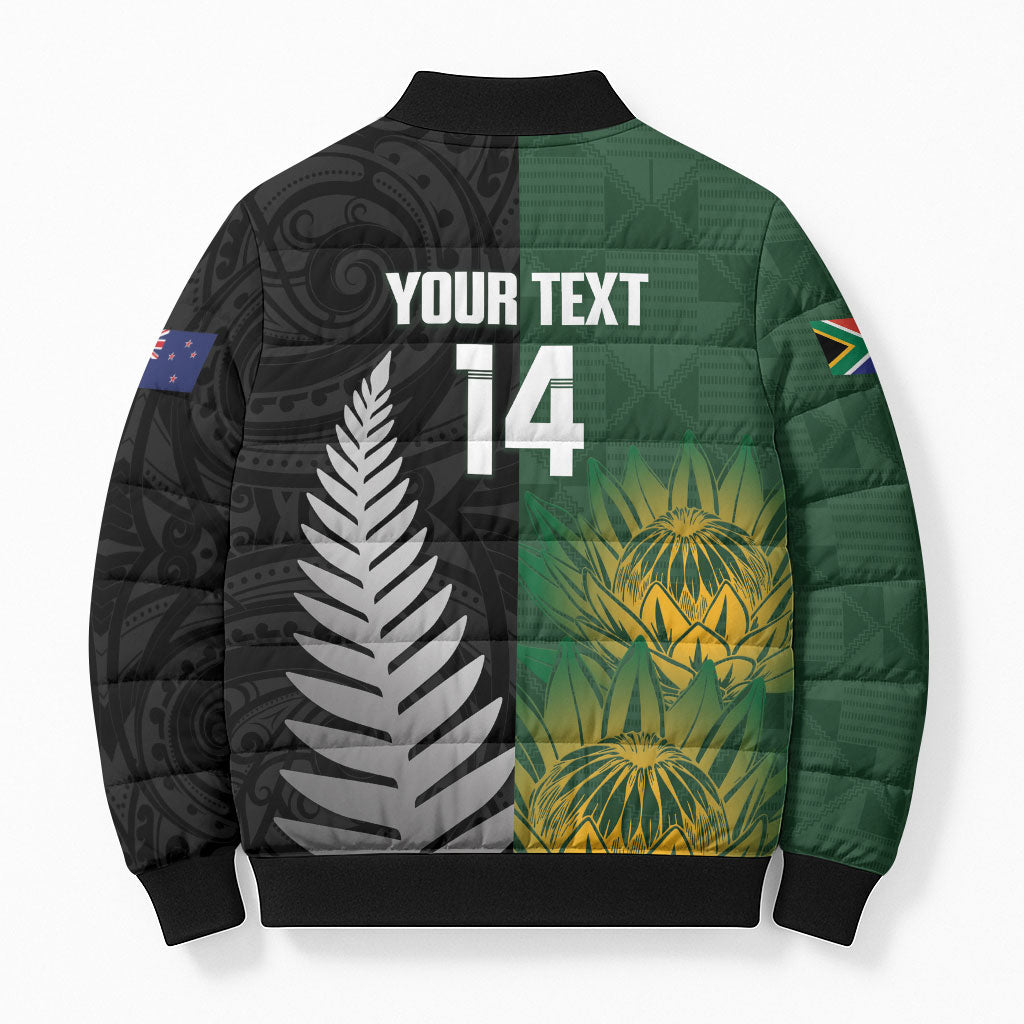 New Zealand and South Africa Rugby Custom Bomber Puffer Jacket Ultimate Rivalry All Black Springboks