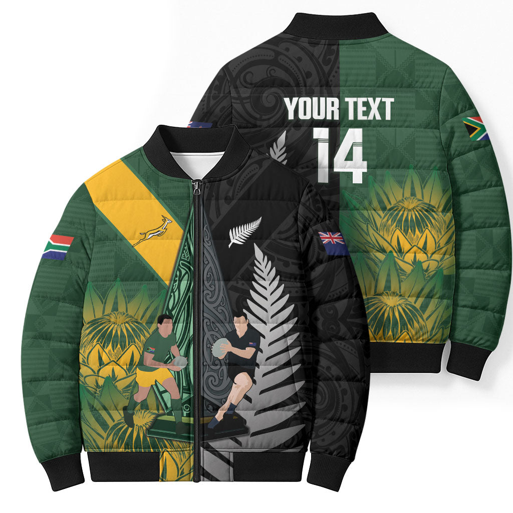 New Zealand and South Africa Rugby Custom Bomber Puffer Jacket Ultimate Rivalry All Black Springboks