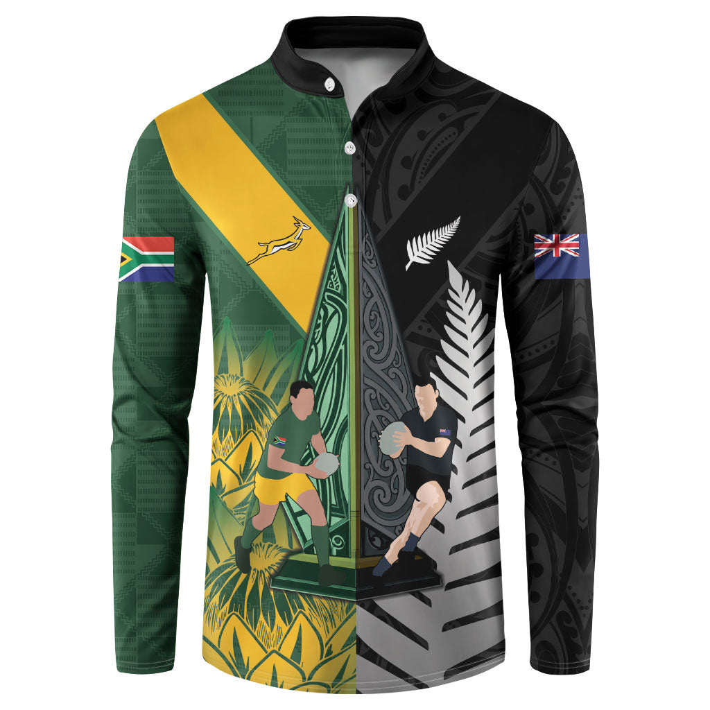 New Zealand and South Africa Rugby Custom Button Sweatshirt Ultimate Rivalry All Black Springboks