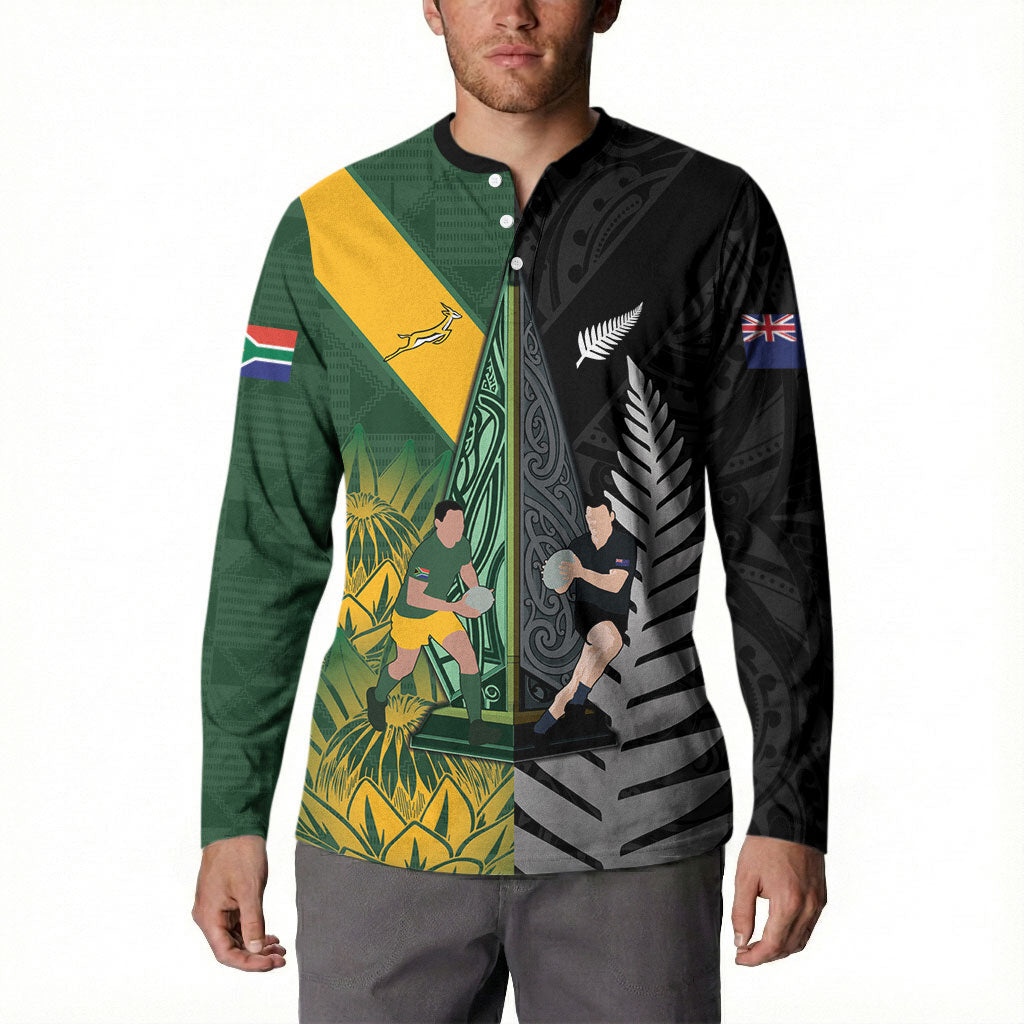New Zealand and South Africa Rugby Custom Button Sweatshirt Ultimate Rivalry All Black Springboks