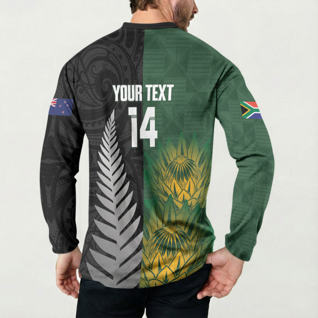 New Zealand and South Africa Rugby Custom Button Sweatshirt Ultimate Rivalry All Black Springboks