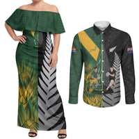 New Zealand and South Africa Rugby Custom Couples Matching Off Shoulder Maxi Dress and Long Sleeve Button Shirt Ultimate Rivalry All Black Springboks
