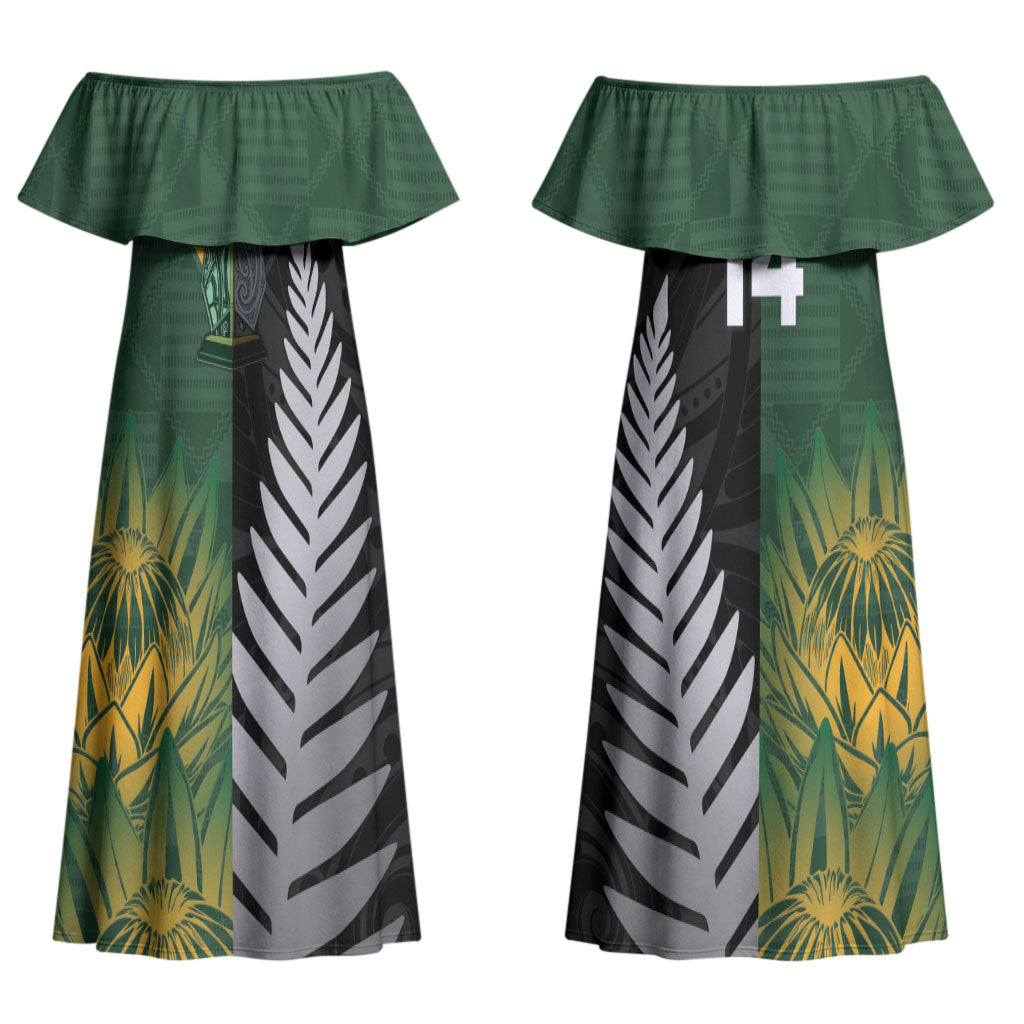 New Zealand and South Africa Rugby Custom Couples Matching Off Shoulder Maxi Dress and Long Sleeve Button Shirt Ultimate Rivalry All Black Springboks