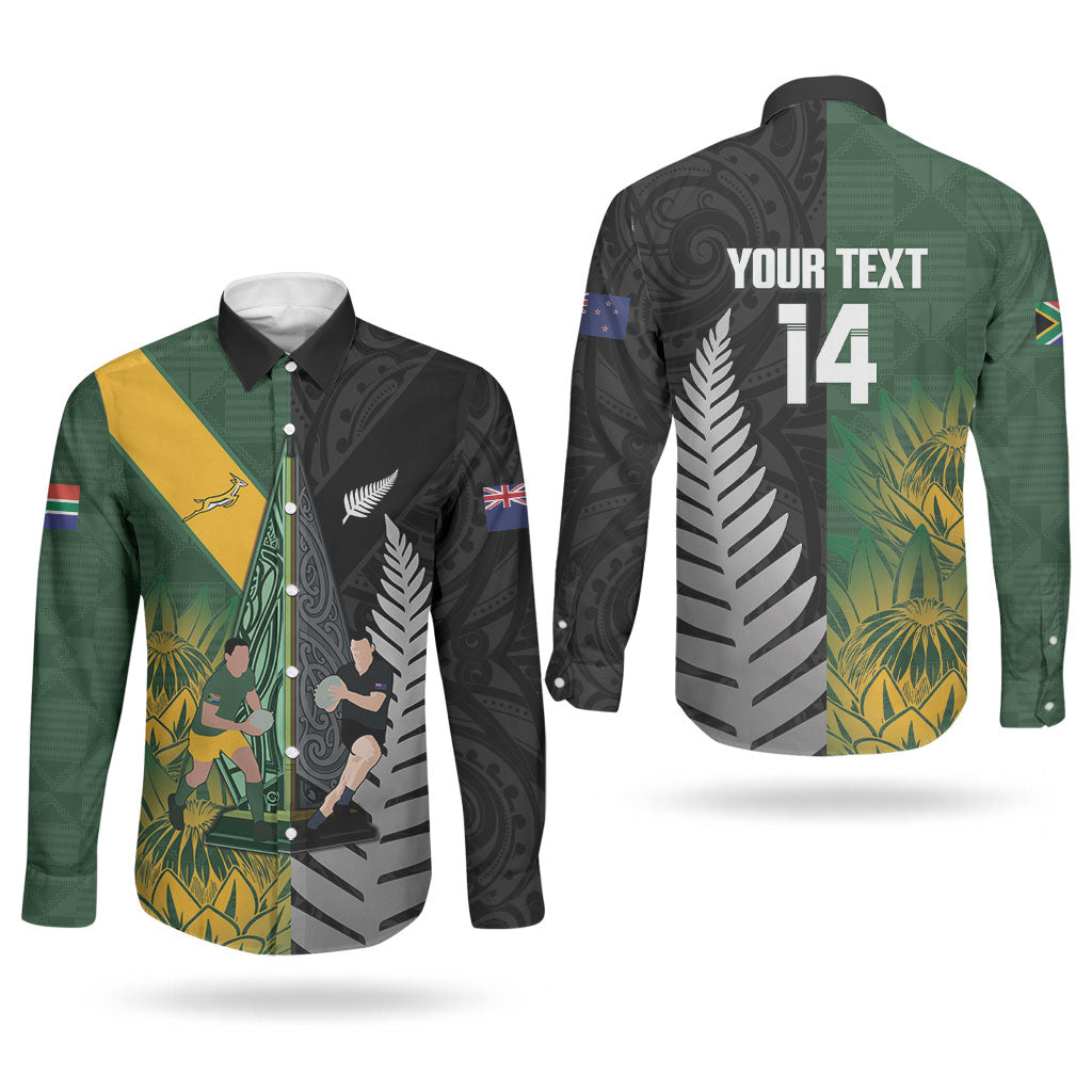 New Zealand and South Africa Rugby Custom Couples Matching Tank Maxi Dress and Long Sleeve Button Shirt Ultimate Rivalry All Black Springboks