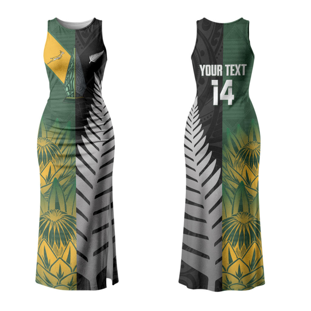 New Zealand and South Africa Rugby Custom Couples Matching Tank Maxi Dress and Long Sleeve Button Shirt Ultimate Rivalry All Black Springboks