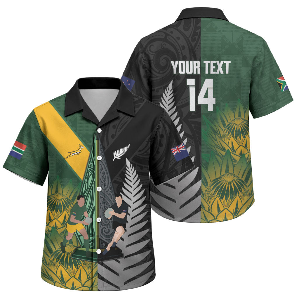 New Zealand and South Africa Rugby Custom Family Matching Long Sleeve Bodycon Dress and Hawaiian Shirt Ultimate Rivalry All Black Springboks