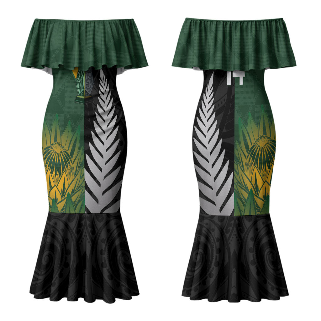 New Zealand and South Africa Rugby Custom Family Matching Mermaid Dress and Hawaiian Shirt Ultimate Rivalry All Black Springboks