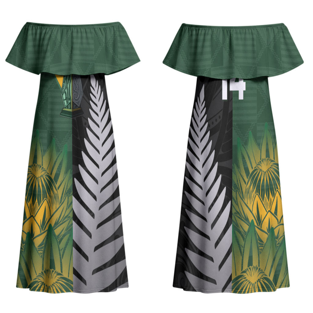 New Zealand and South Africa Rugby Custom Family Matching Off Shoulder Maxi Dress and Hawaiian Shirt Ultimate Rivalry All Black Springboks