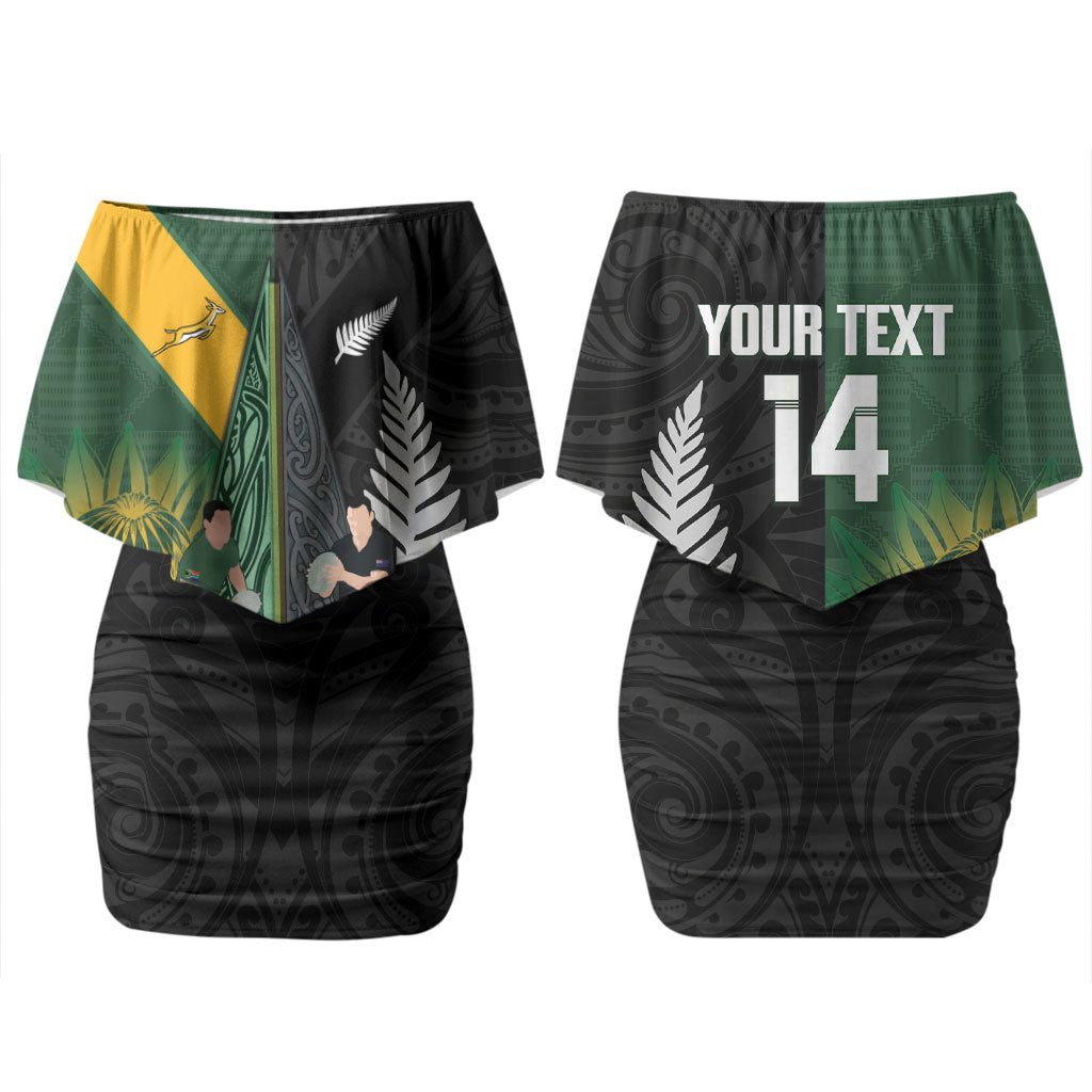 New Zealand and South Africa Rugby Custom Family Matching Off Shoulder Short Dress and Hawaiian Shirt Ultimate Rivalry All Black Springboks