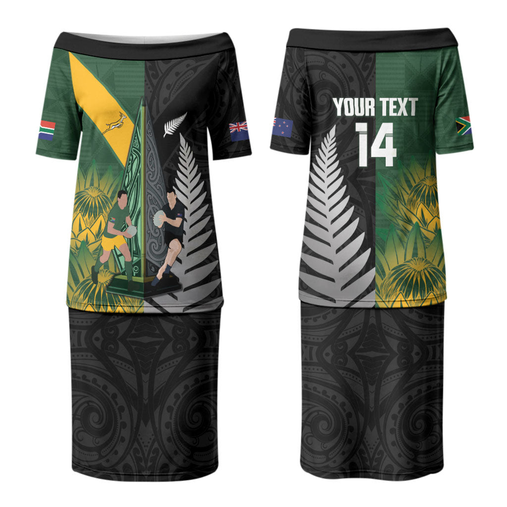 New Zealand and South Africa Rugby Custom Family Matching Puletasi and Hawaiian Shirt Ultimate Rivalry All Black Springboks