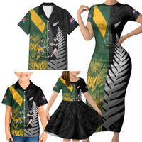 New Zealand and South Africa Rugby Custom Family Matching Short Sleeve Bodycon Dress and Hawaiian Shirt Ultimate Rivalry All Black Springboks