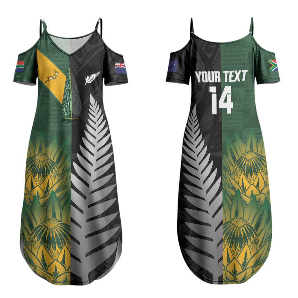 New Zealand and South Africa Rugby Custom Family Matching Summer Maxi Dress and Hawaiian Shirt Ultimate Rivalry All Black Springboks