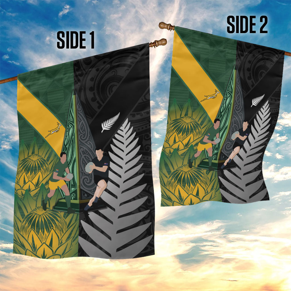 New Zealand and South Africa Rugby Garden Flag Ultimate Rivalry All Black Springboks