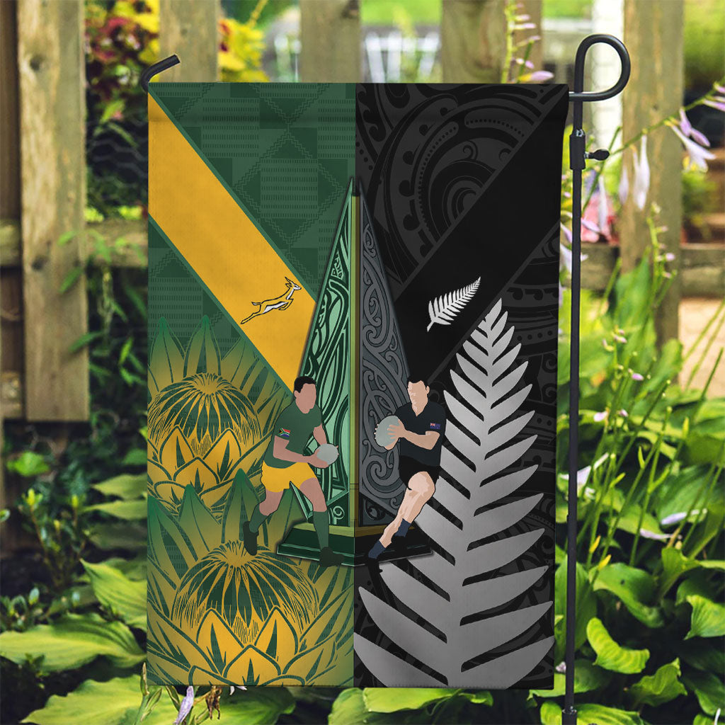 New Zealand and South Africa Rugby Garden Flag Ultimate Rivalry All Black Springboks