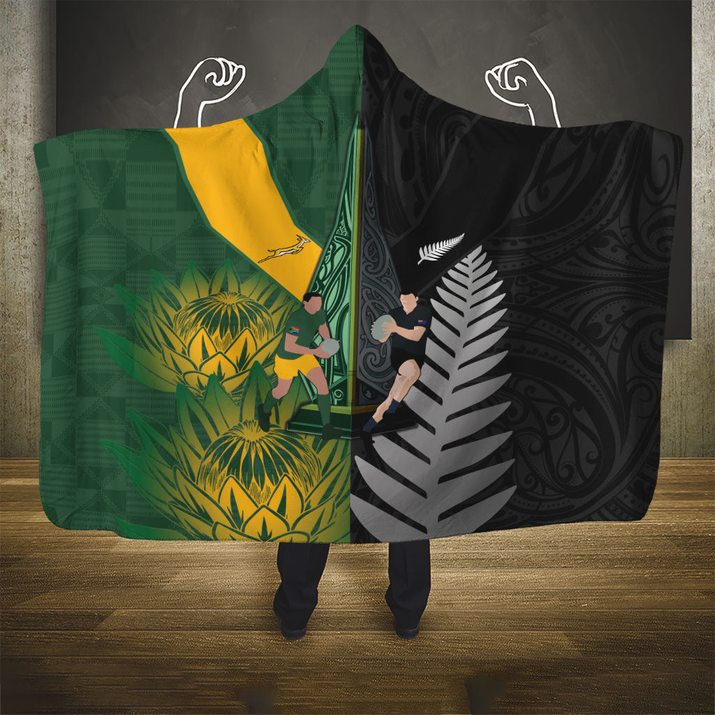 New Zealand and South Africa Rugby Hooded Blanket Ultimate Rivalry All Black Springboks