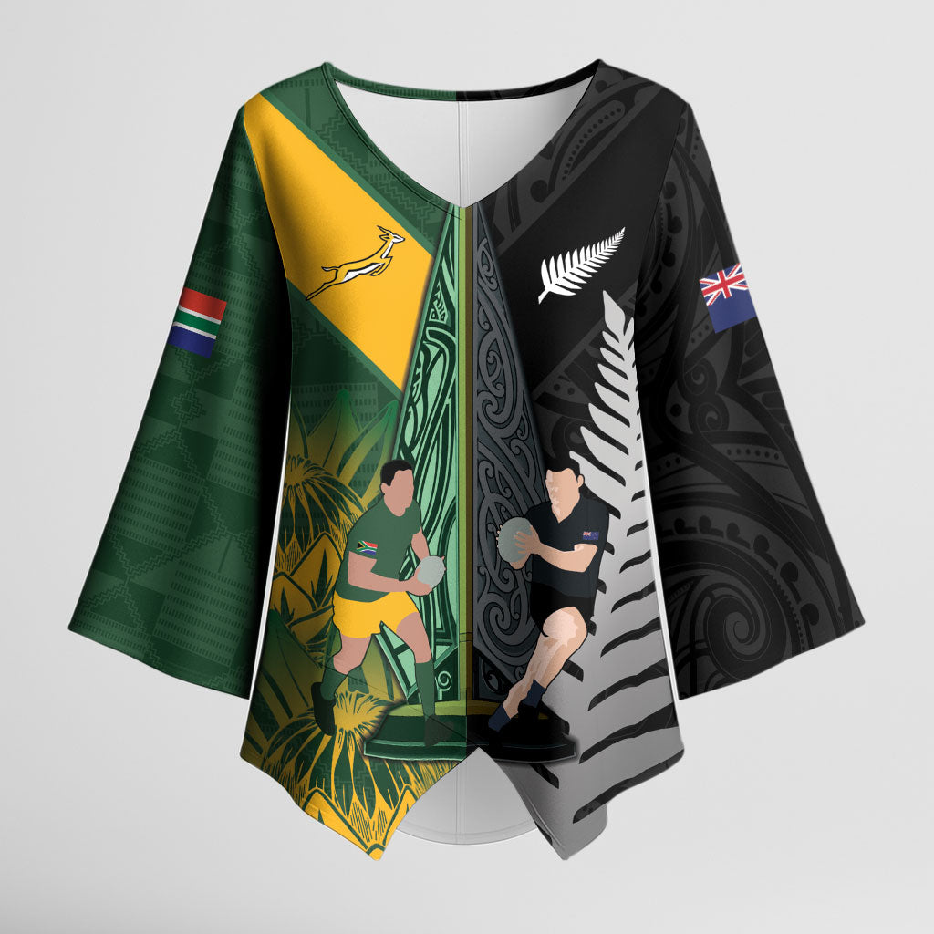 New Zealand and South Africa Rugby Custom Kimono Sleeve Blouse Ultimate Rivalry All Black Springboks