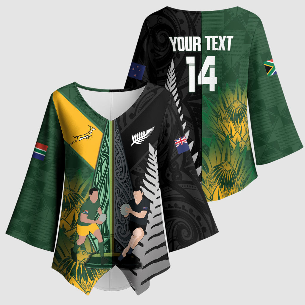 New Zealand and South Africa Rugby Custom Kimono Sleeve Blouse Ultimate Rivalry All Black Springboks