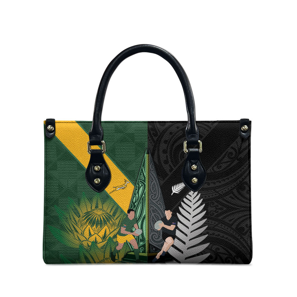 New Zealand and South Africa Rugby Leather Bag Ultimate Rivalry All Black Springboks