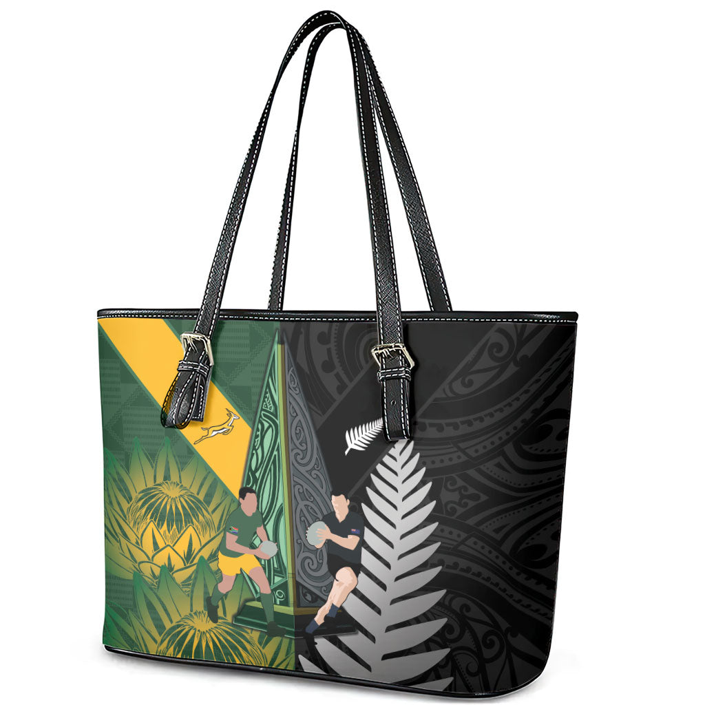 New Zealand and South Africa Rugby Leather Tote Bag Ultimate Rivalry All Black Springboks