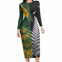 New Zealand and South Africa Rugby Custom Long Sleeve Bodycon Dress Ultimate Rivalry All Black Springboks