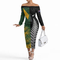 New Zealand and South Africa Rugby Custom Off The Shoulder Long Sleeve Dress Ultimate Rivalry All Black Springboks