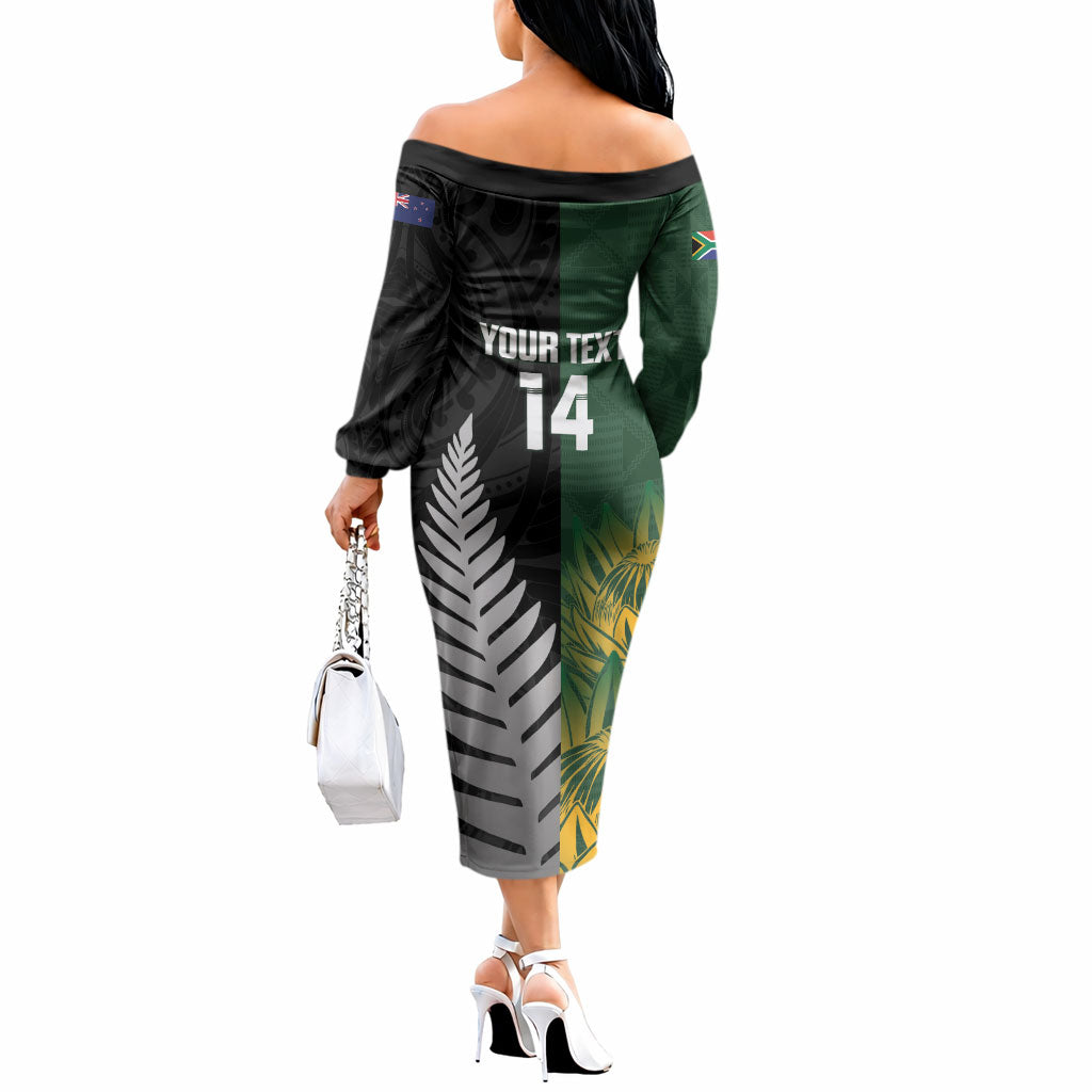 New Zealand and South Africa Rugby Custom Off The Shoulder Long Sleeve Dress Ultimate Rivalry All Black Springboks