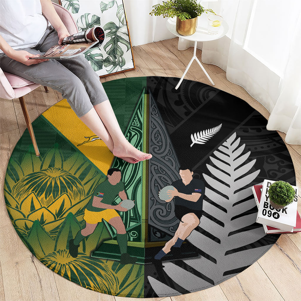 New Zealand and South Africa Rugby Round Carpet Ultimate Rivalry All Black Springboks