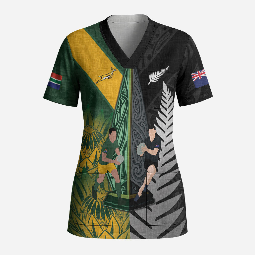 New Zealand and South Africa Rugby Custom Scrub Top Ultimate Rivalry All Black Springboks