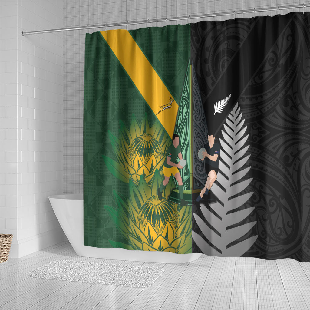 New Zealand and South Africa Rugby Shower Curtain Ultimate Rivalry All Black Springboks