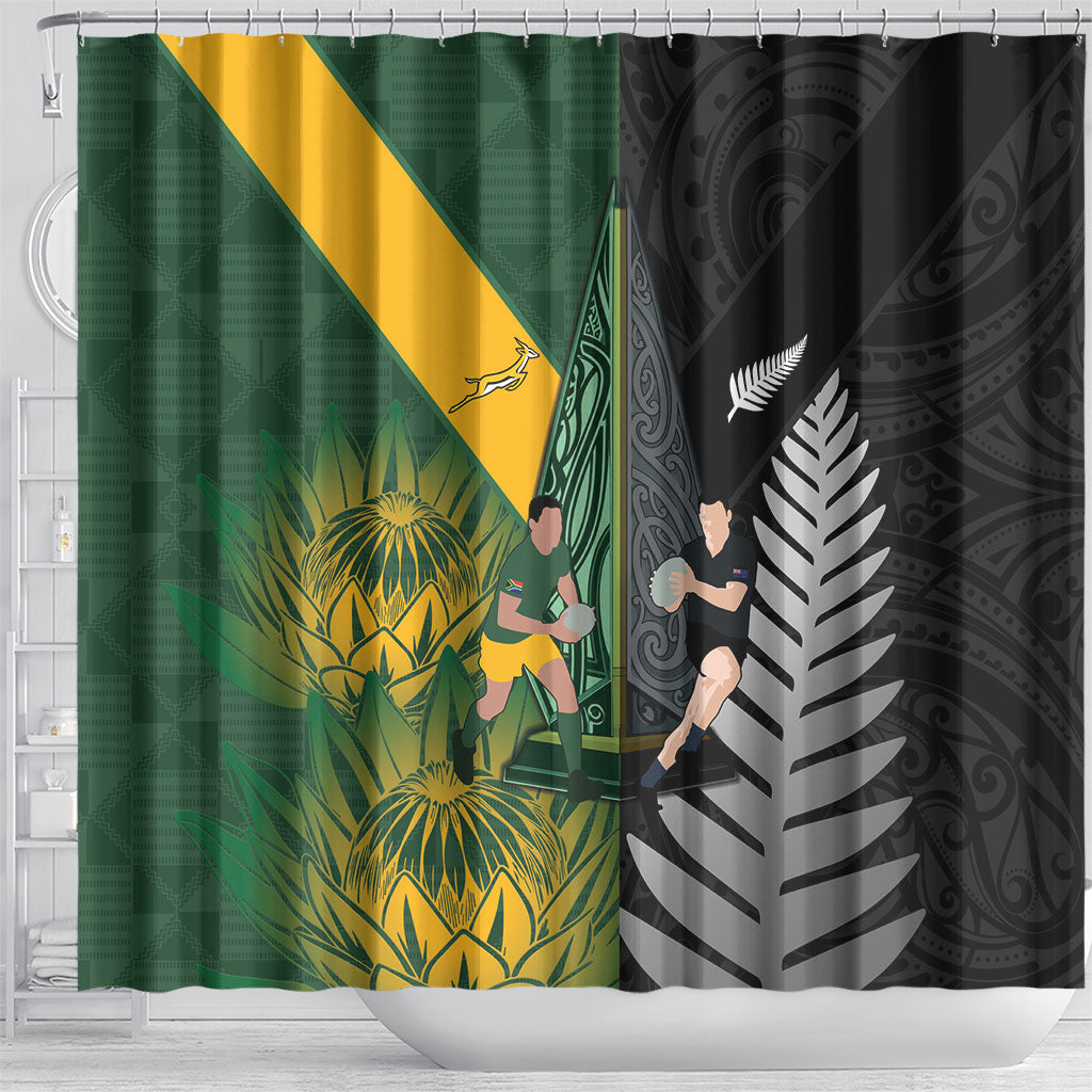New Zealand and South Africa Rugby Shower Curtain Ultimate Rivalry All Black Springboks