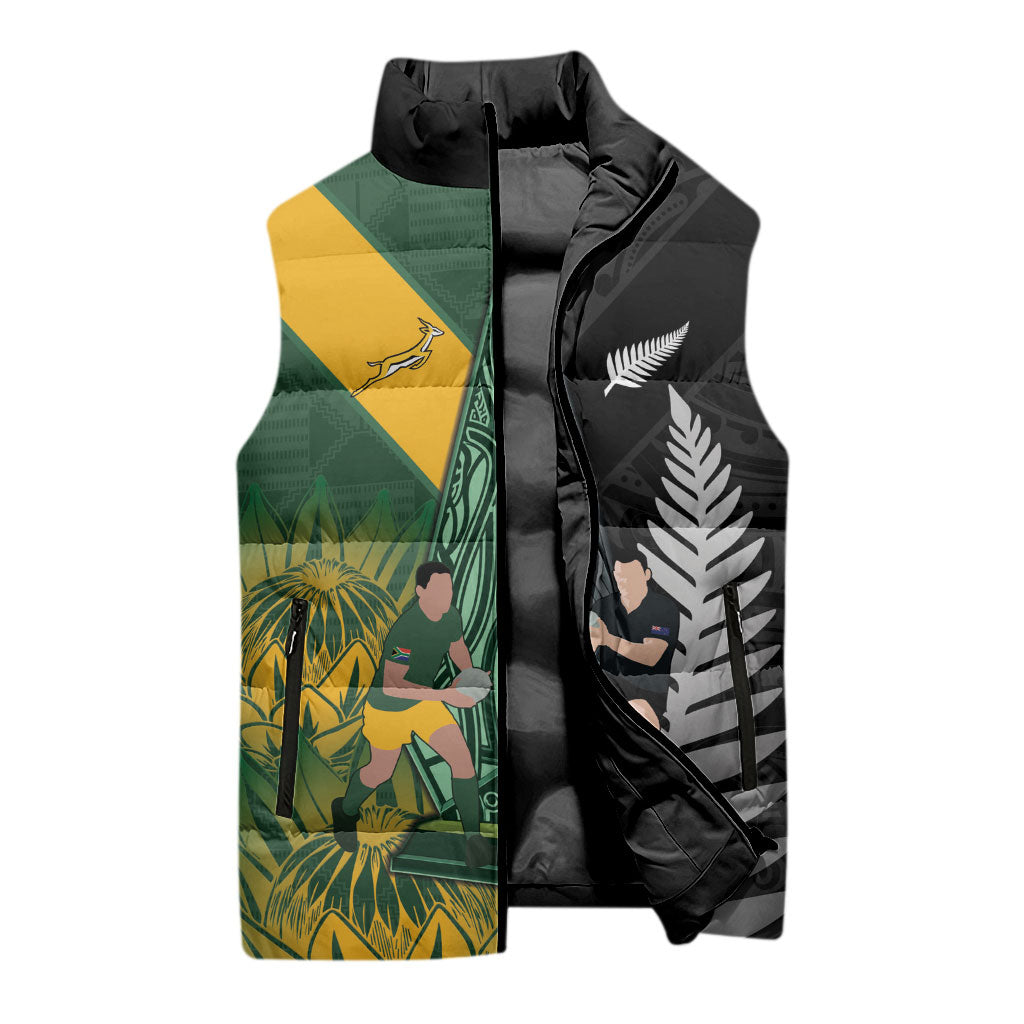 New Zealand and South Africa Rugby Custom Sleeveless Puffer Jacket Ultimate Rivalry All Black Springboks