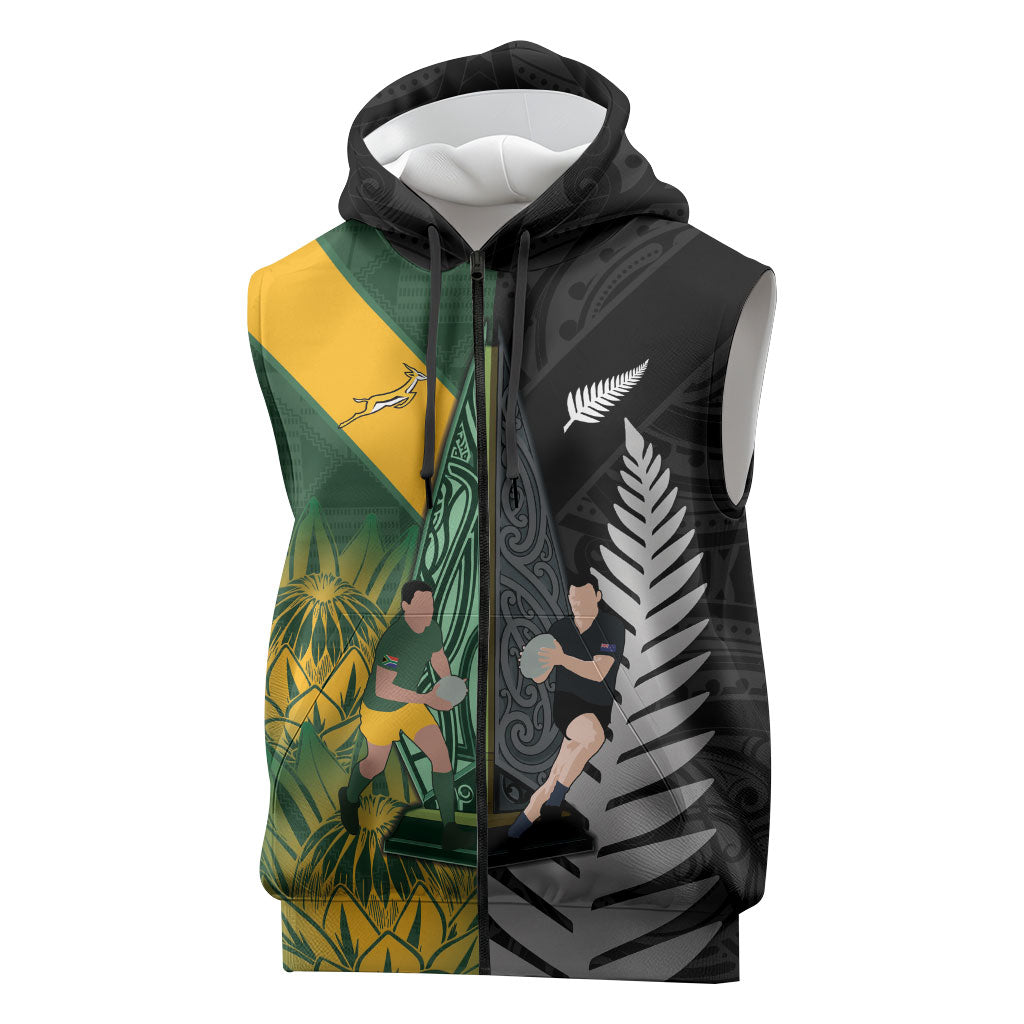 New Zealand and South Africa Rugby Custom Sleeveless Zip Hoodie Ultimate Rivalry All Black Springboks