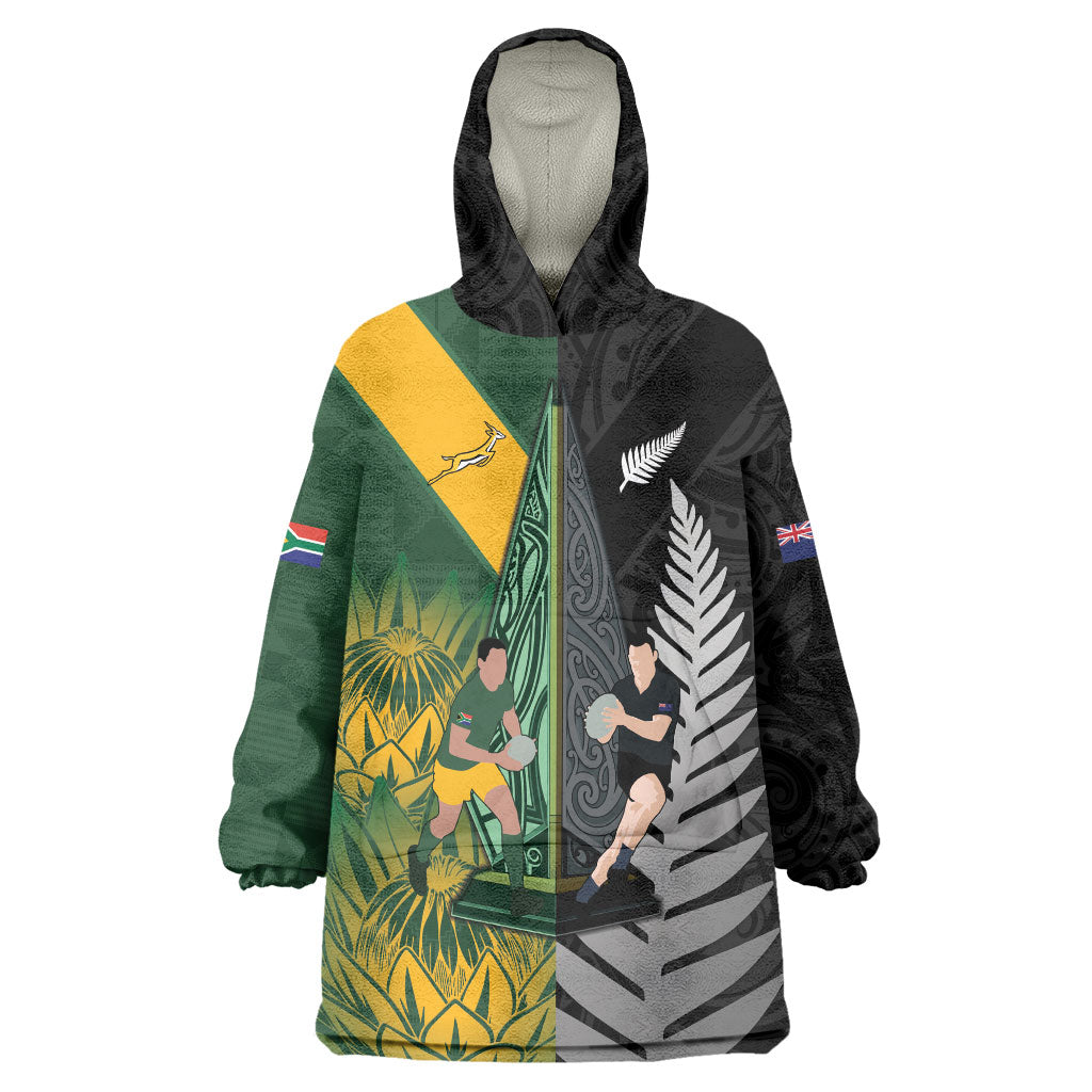 New Zealand and South Africa Rugby Custom Wearable Blanket Hoodie Ultimate Rivalry All Black Springboks