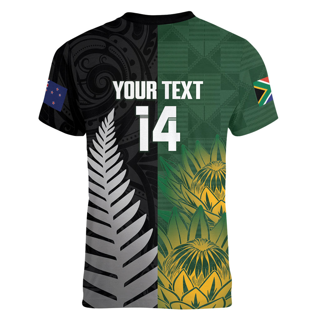 New Zealand and South Africa Rugby Custom Women V-Neck T-Shirt Ultimate Rivalry All Black Springboks