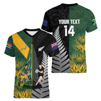 New Zealand and South Africa Rugby Custom Women V-Neck T-Shirt Ultimate Rivalry All Black Springboks