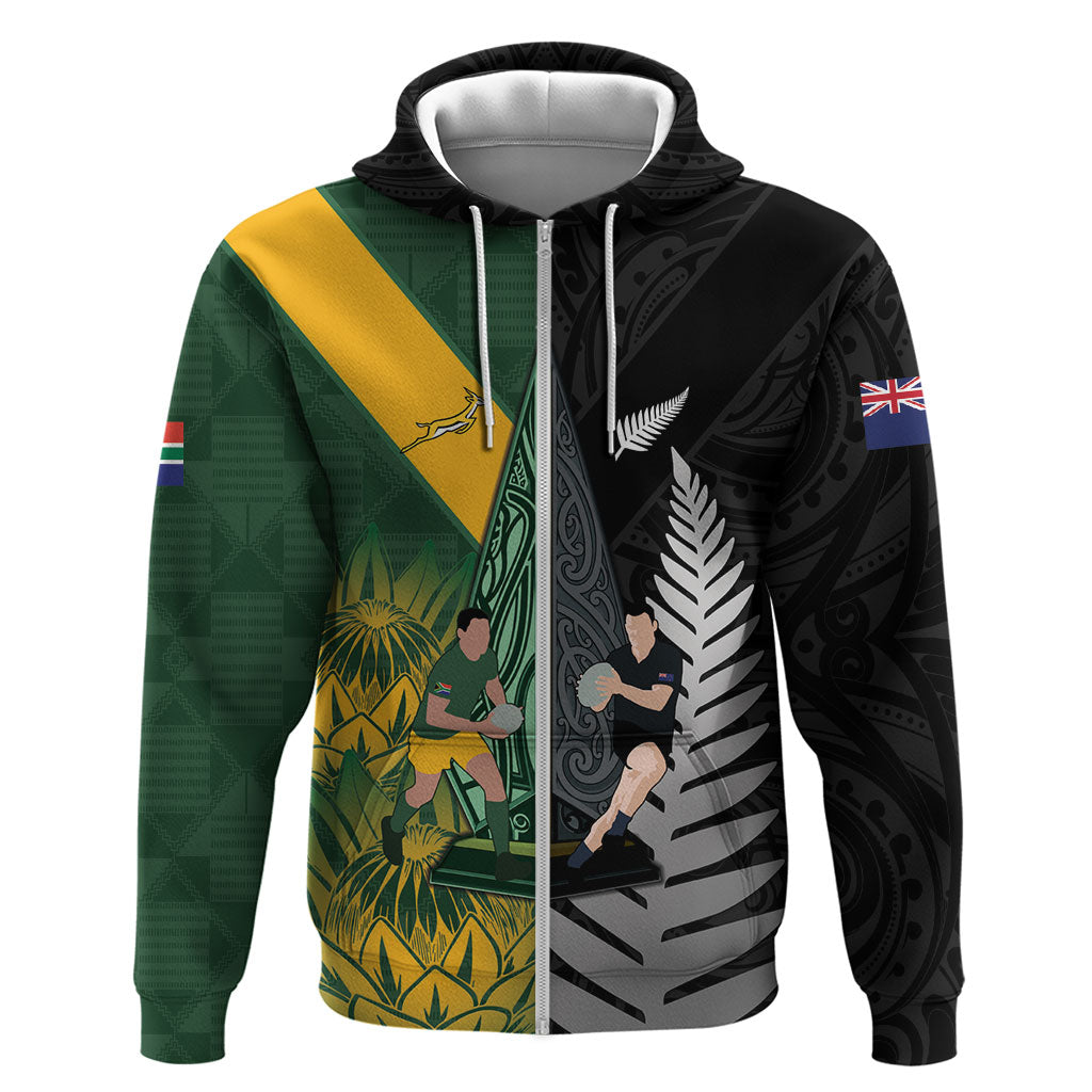New Zealand and South Africa Rugby Custom Zip Hoodie Ultimate Rivalry All Black Springboks