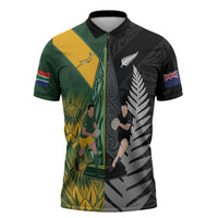 New Zealand and South Africa Rugby Custom Zipper Polo Shirt Ultimate Rivalry All Black Springboks