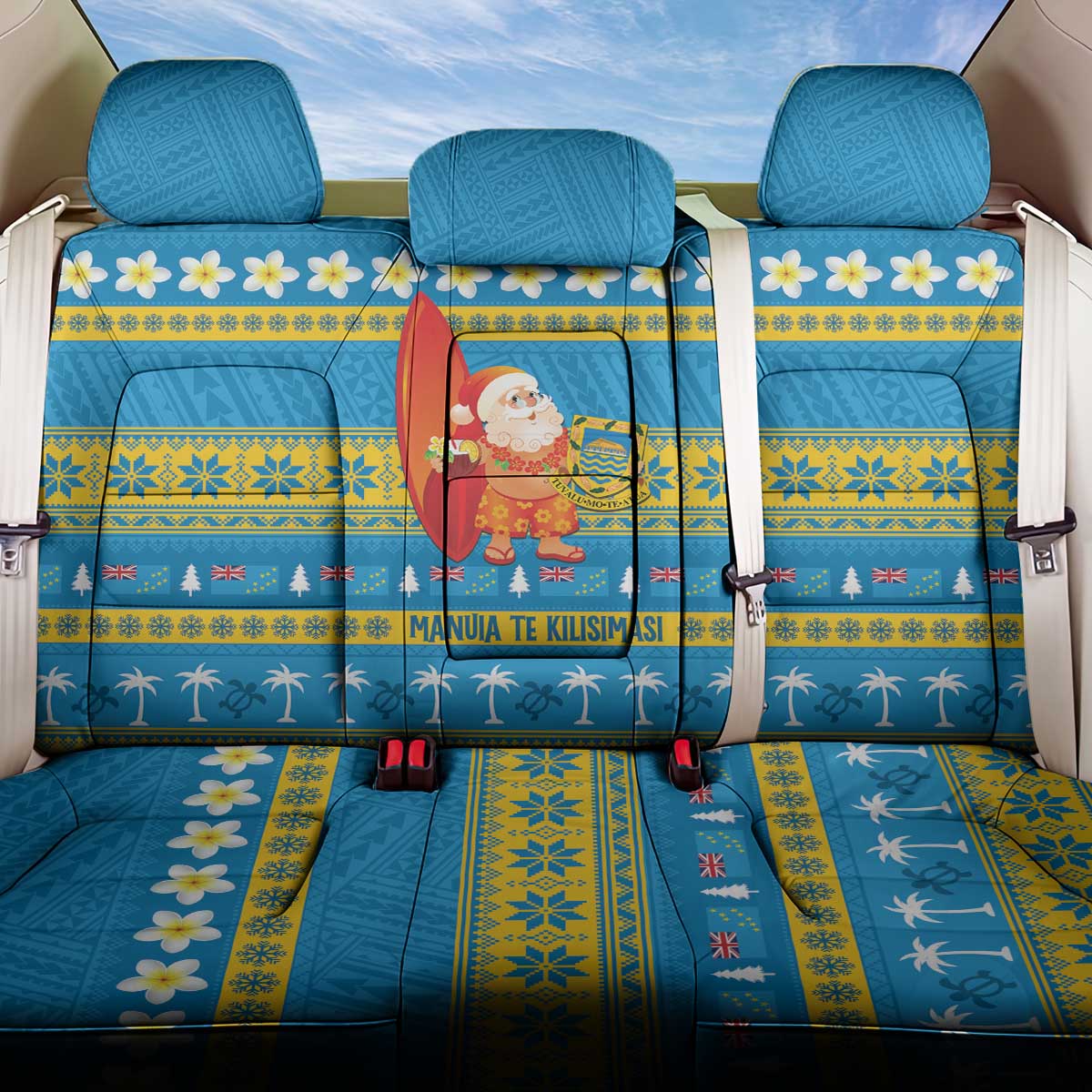 Tuvalu Christmas Back Car Seat Cover Cute Santa Manuia te Kilisimasi - Polynesian Pride