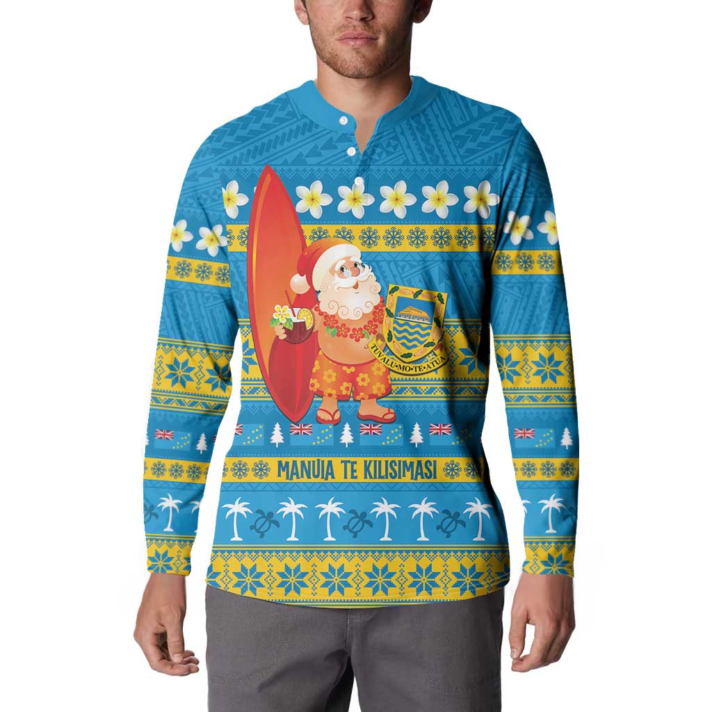 Tuvalu Christmas Button Sweatshirt Cute Santa Manuia te Kilisimasi - Polynesian Pride