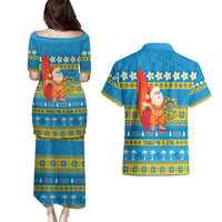Tuvalu Christmas Couples Matching Puletasi and Hawaiian Shirt Cute Santa Manuia te Kilisimasi - Polynesian Pride