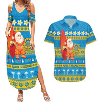 Tuvalu Christmas Couples Matching Summer Maxi Dress and Hawaiian Shirt Cute Santa Manuia te Kilisimasi - Polynesian Pride