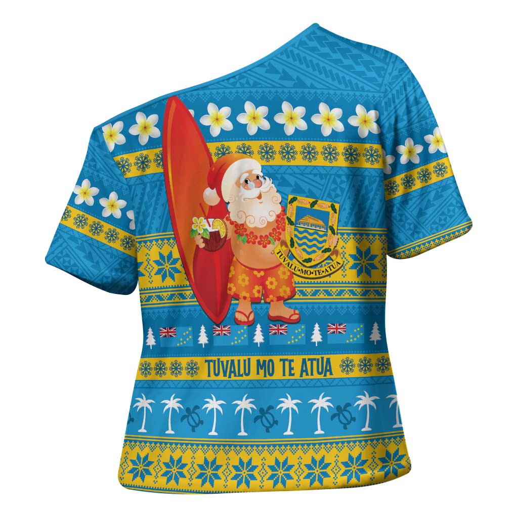 Tuvalu Christmas Cross Shoulder Shirt Cute Santa Manuia te Kilisimasi - Polynesian Pride