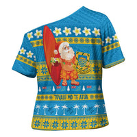 Tuvalu Christmas Cross Shoulder Shirt Cute Santa Manuia te Kilisimasi - Polynesian Pride