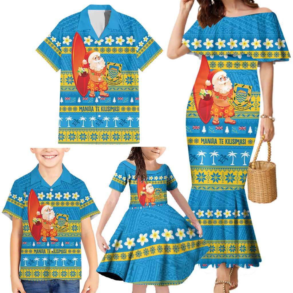 Tuvalu Christmas Family Matching Mermaid Dress and Hawaiian Shirt Cute Santa Manuia te Kilisimasi - Polynesian Pride