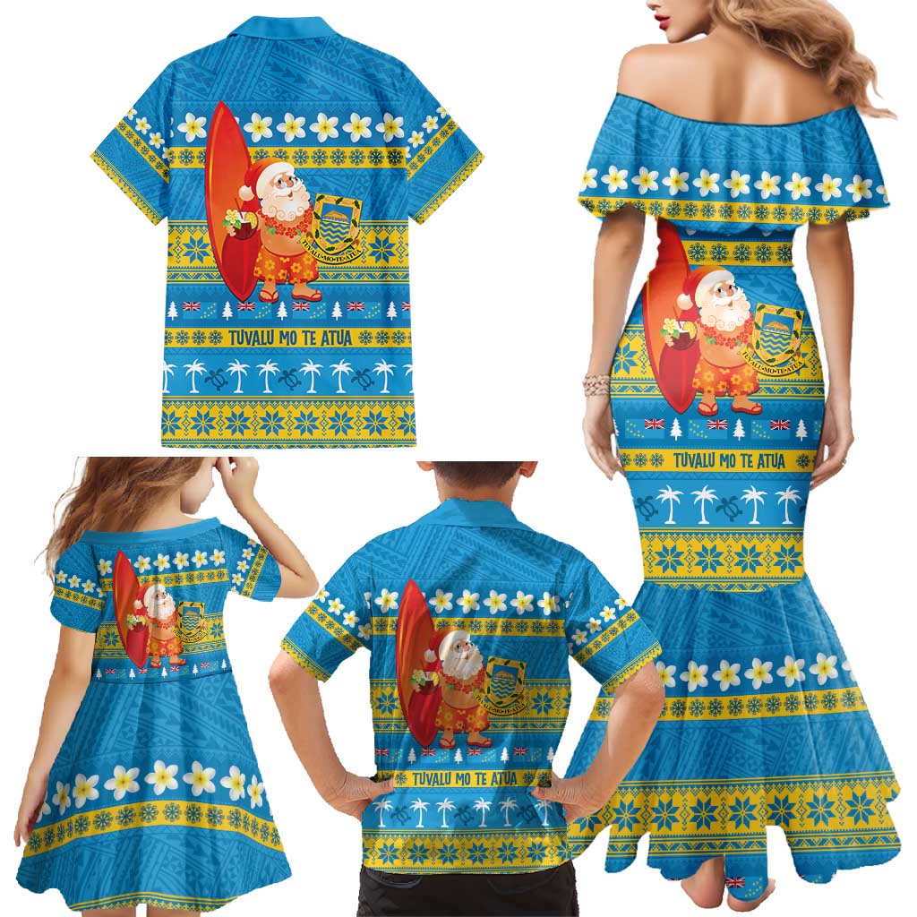 Tuvalu Christmas Family Matching Mermaid Dress and Hawaiian Shirt Cute Santa Manuia te Kilisimasi - Polynesian Pride