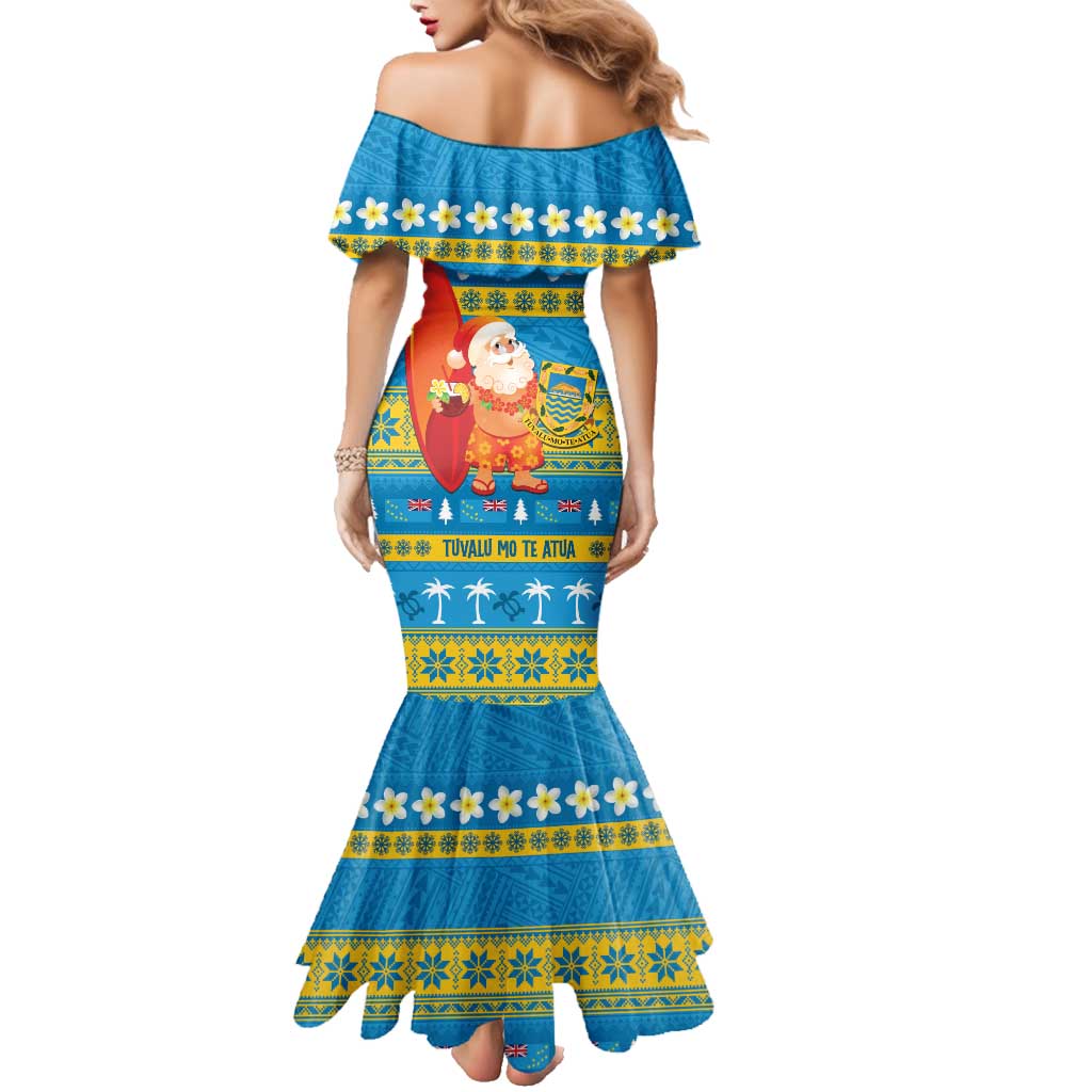 Tuvalu Christmas Family Matching Mermaid Dress and Hawaiian Shirt Cute Santa Manuia te Kilisimasi - Polynesian Pride