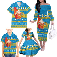 Tuvalu Christmas Family Matching Off The Shoulder Long Sleeve Dress and Hawaiian Shirt Cute Santa Manuia te Kilisimasi - Polynesian Pride