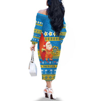 Tuvalu Christmas Family Matching Off The Shoulder Long Sleeve Dress and Hawaiian Shirt Cute Santa Manuia te Kilisimasi - Polynesian Pride